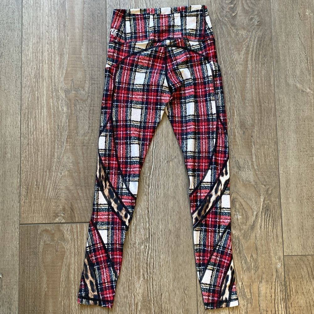 Twin Fantasy by R13 Plaid & Leopard Print Paneled Workout Leggings in Ecru Combo - Picture 6 of 6